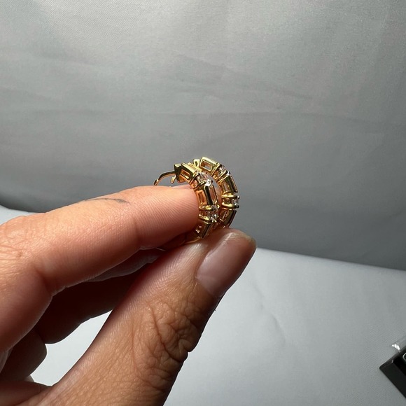 Vintage Sterling Silver Rhinestone Huggie Earrings - Picture 2 of 8